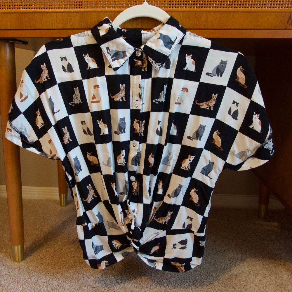 Milk & Honey Cat Checkered Cropped Blouse (Size M)